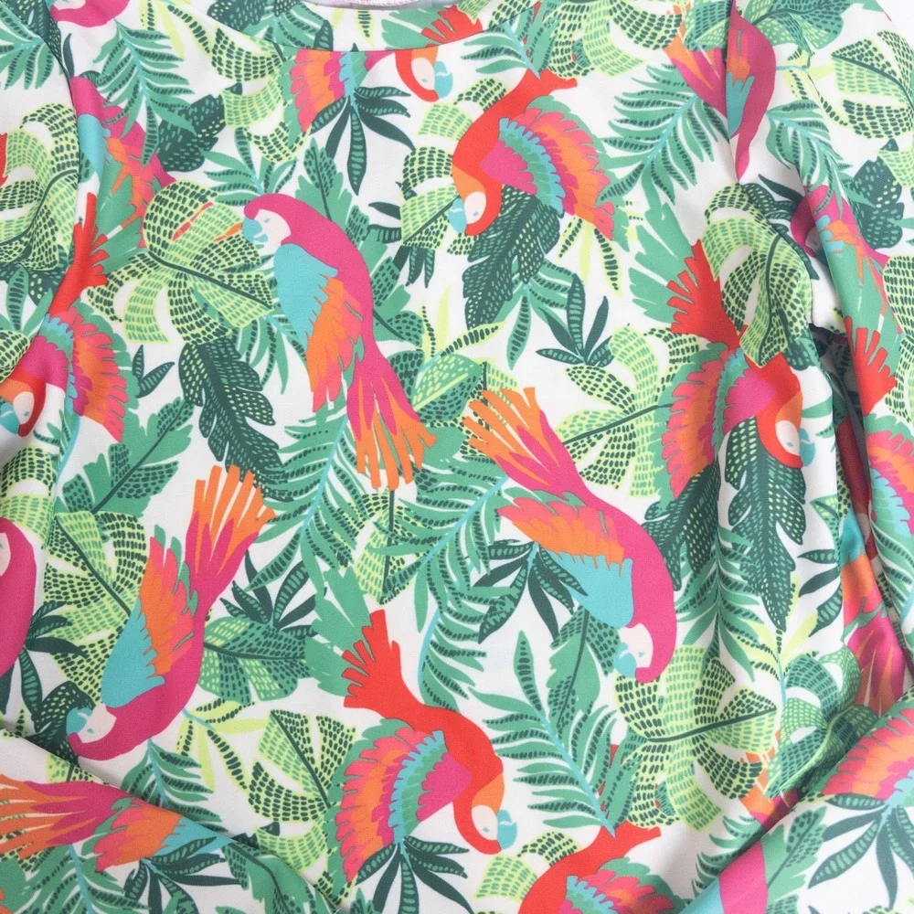 Old Navy Rash Guard Swimsuit Set Kids 4T White Tropical Parrot Long Sleeve 2pc